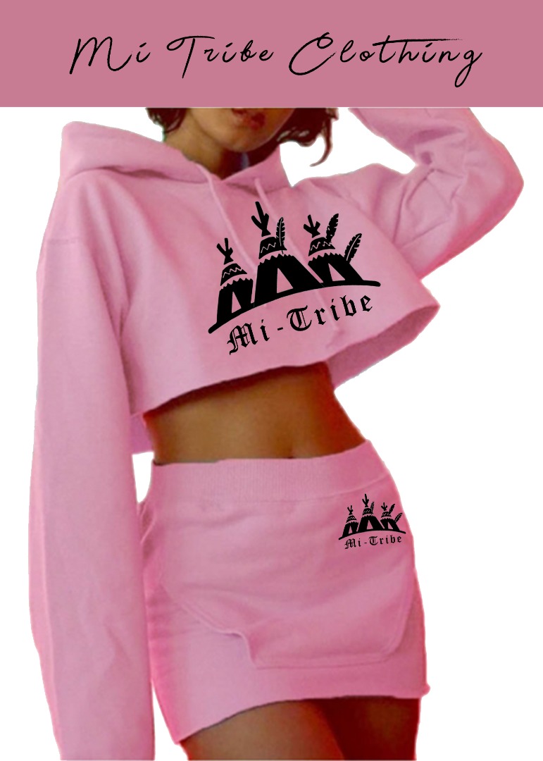 Pink Mi-Tribe heritage crop hoodie and skirt set