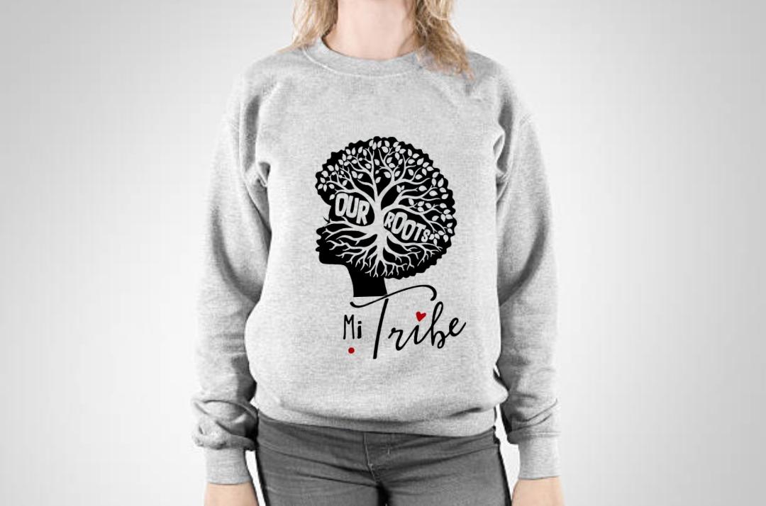 Grey Mi-Tribe Our Roots graphic crewneck sweatshirt