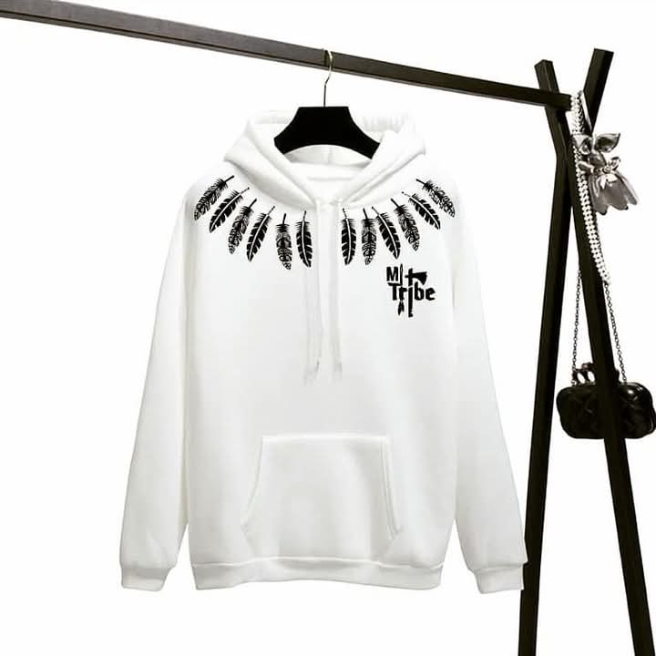 White Mi-Tribe hoodie with black feather print